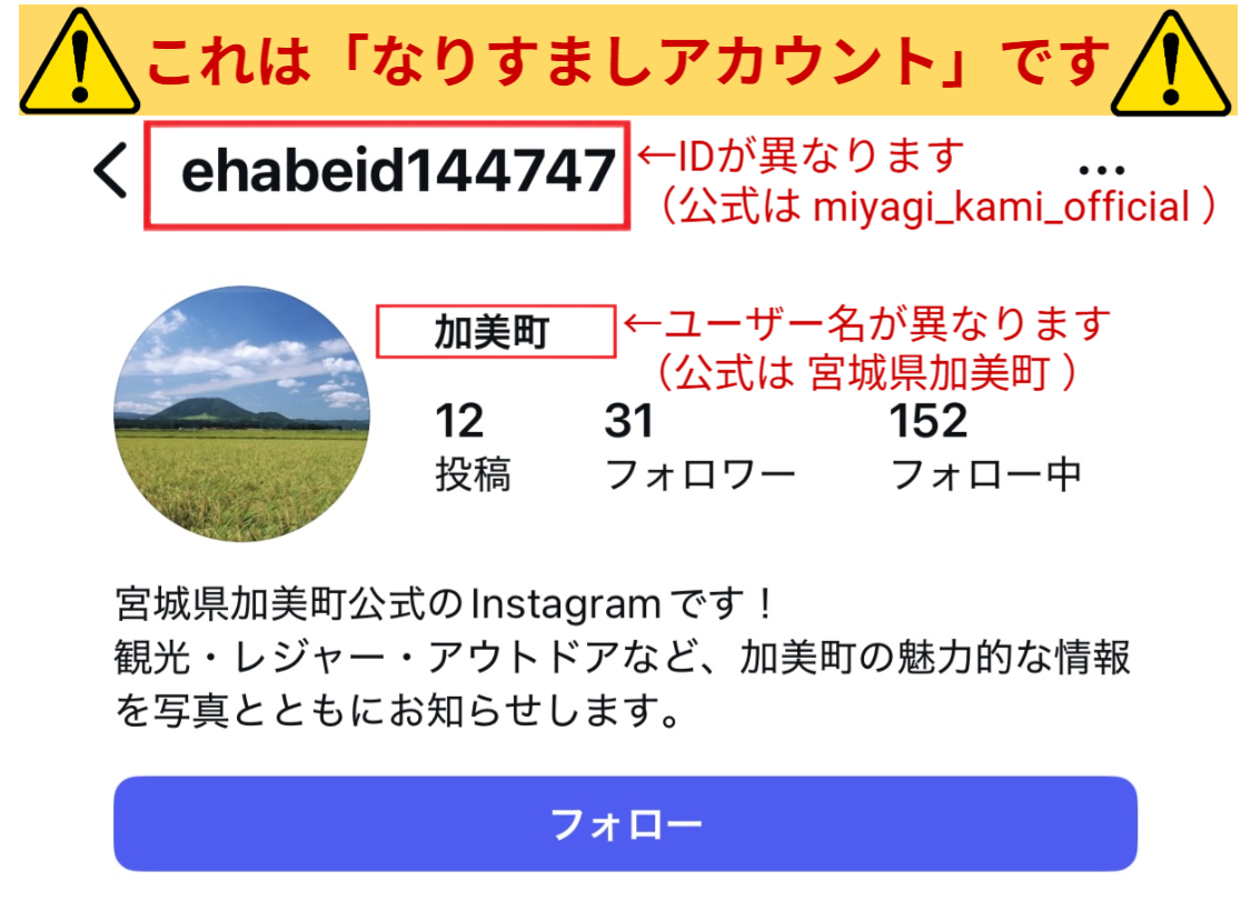 なりすましアカウント情報